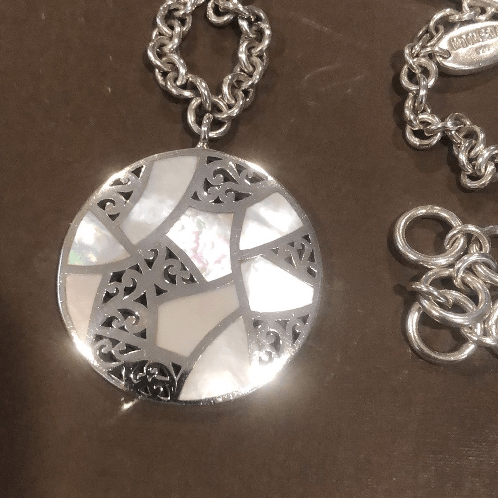 LOIS HILL Mother of Pearl Inlay Sterling Silver Cutout Pendant Toggle Necklace