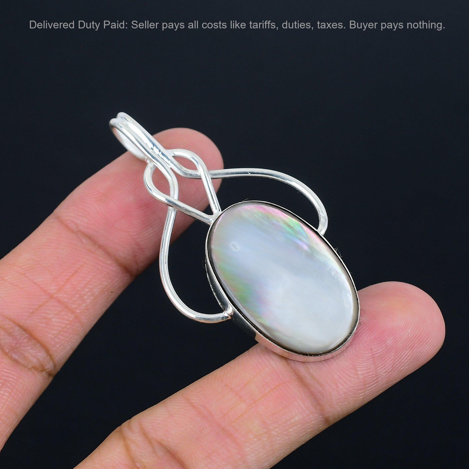 Sterling Silver June Birth Oval Mother Of Pearl Gemstone Ethnic Wife New Pendant