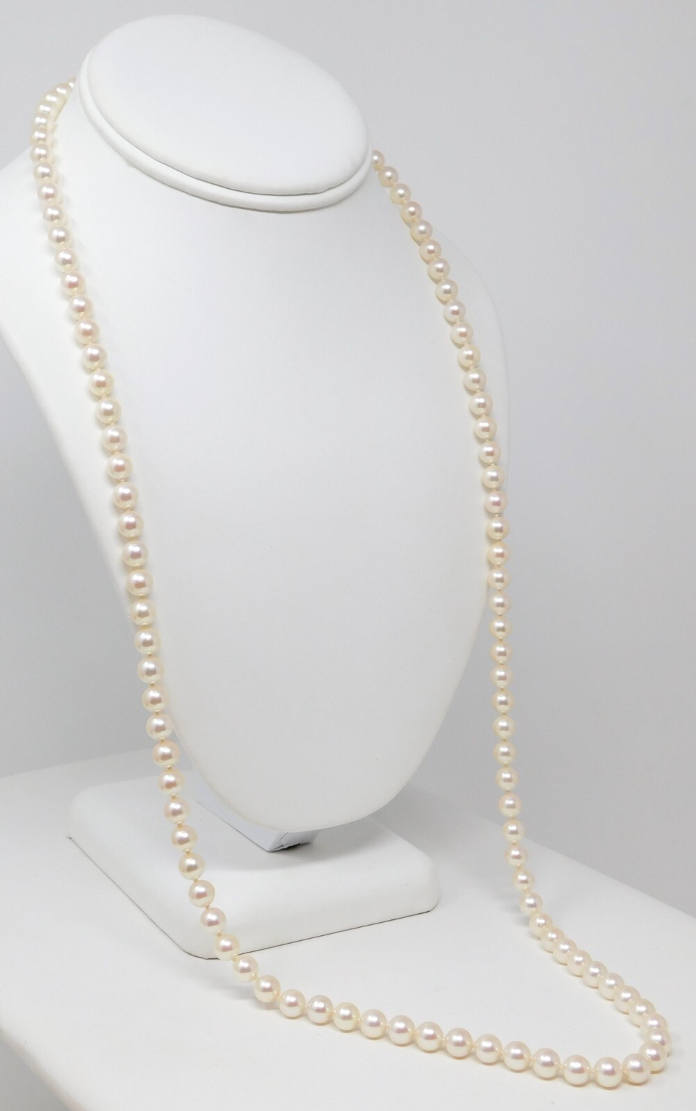 6.5-7 mm Strand Cultured PEARLS 18k Gold Clasp Necklace 31.5″ Opera Length B4413