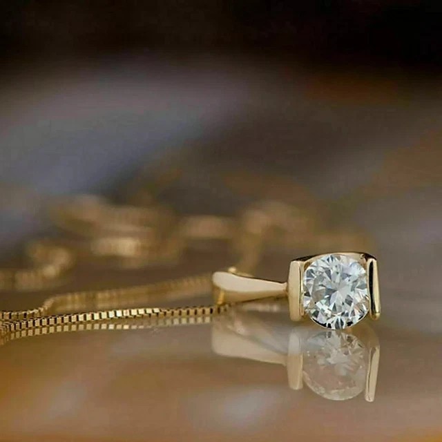 1.50 Ct Round Cut Lab Created Diamond Solitaire Pendant 14K Yellow Gold Plated