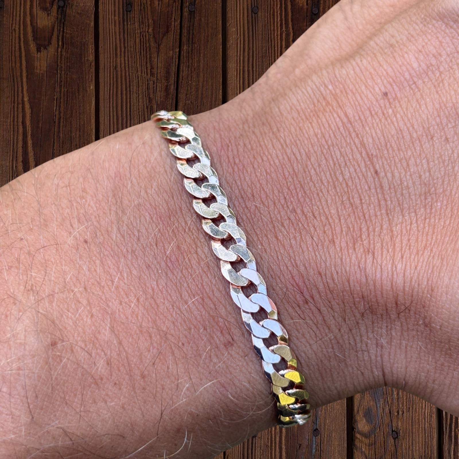 6mm Flat Curb Bracelet – Real Solid 925 Sterling Silver Or 14k Gold/Rose Vermeil