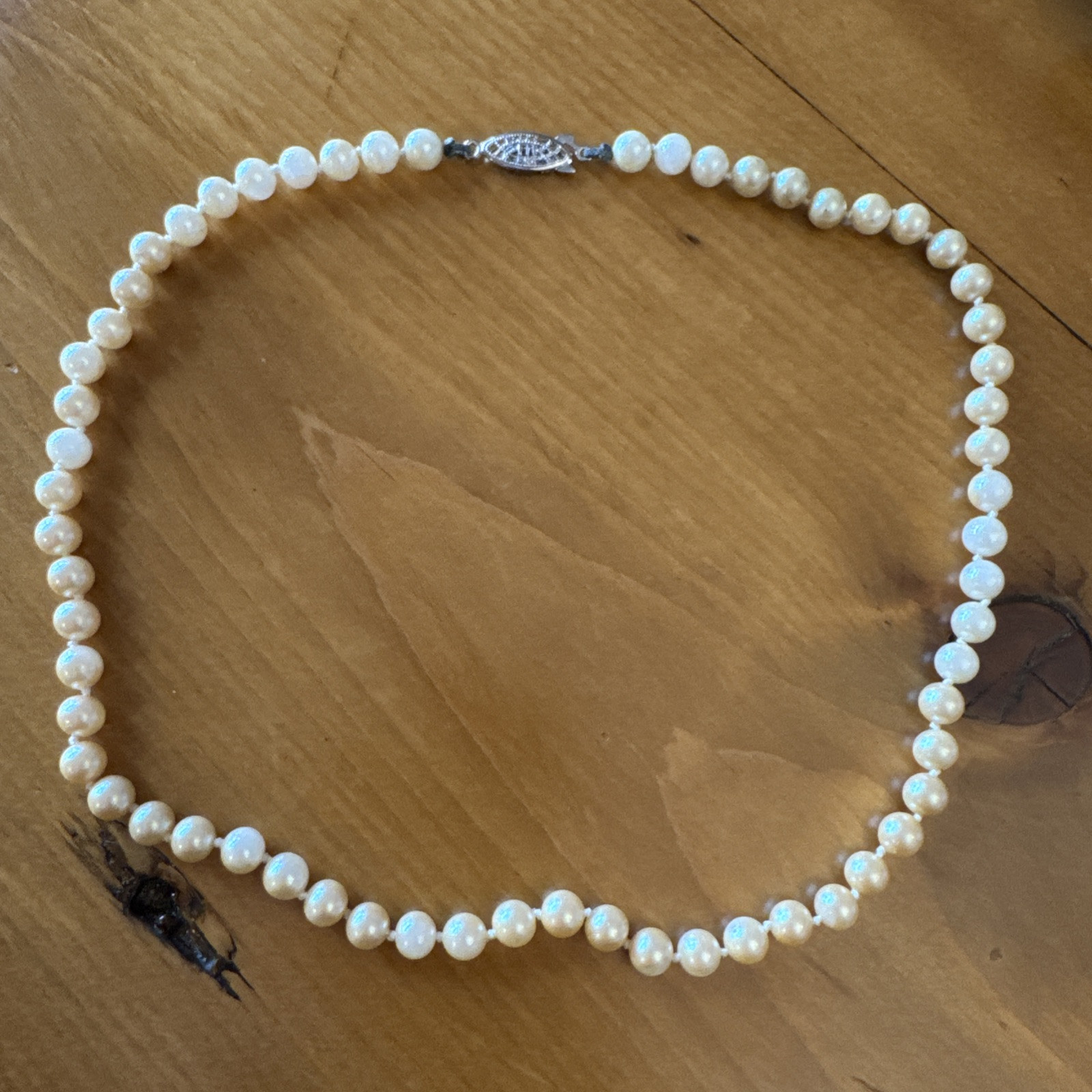 German Vintage G Silver Pearl Necklace 25” inch Strand Creamy Pearls