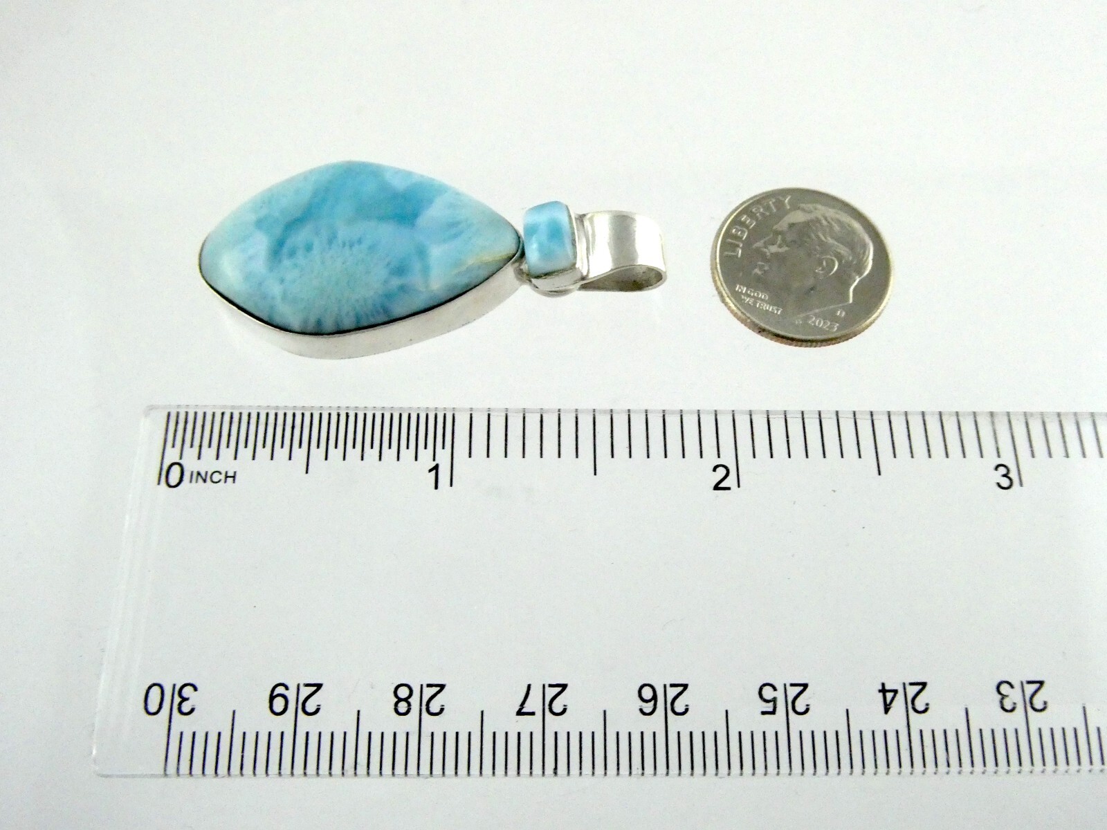 Sterling Silver Double Larimar Cabochon Freeform Cut Pendant 925 11.6g 1 5/8 In