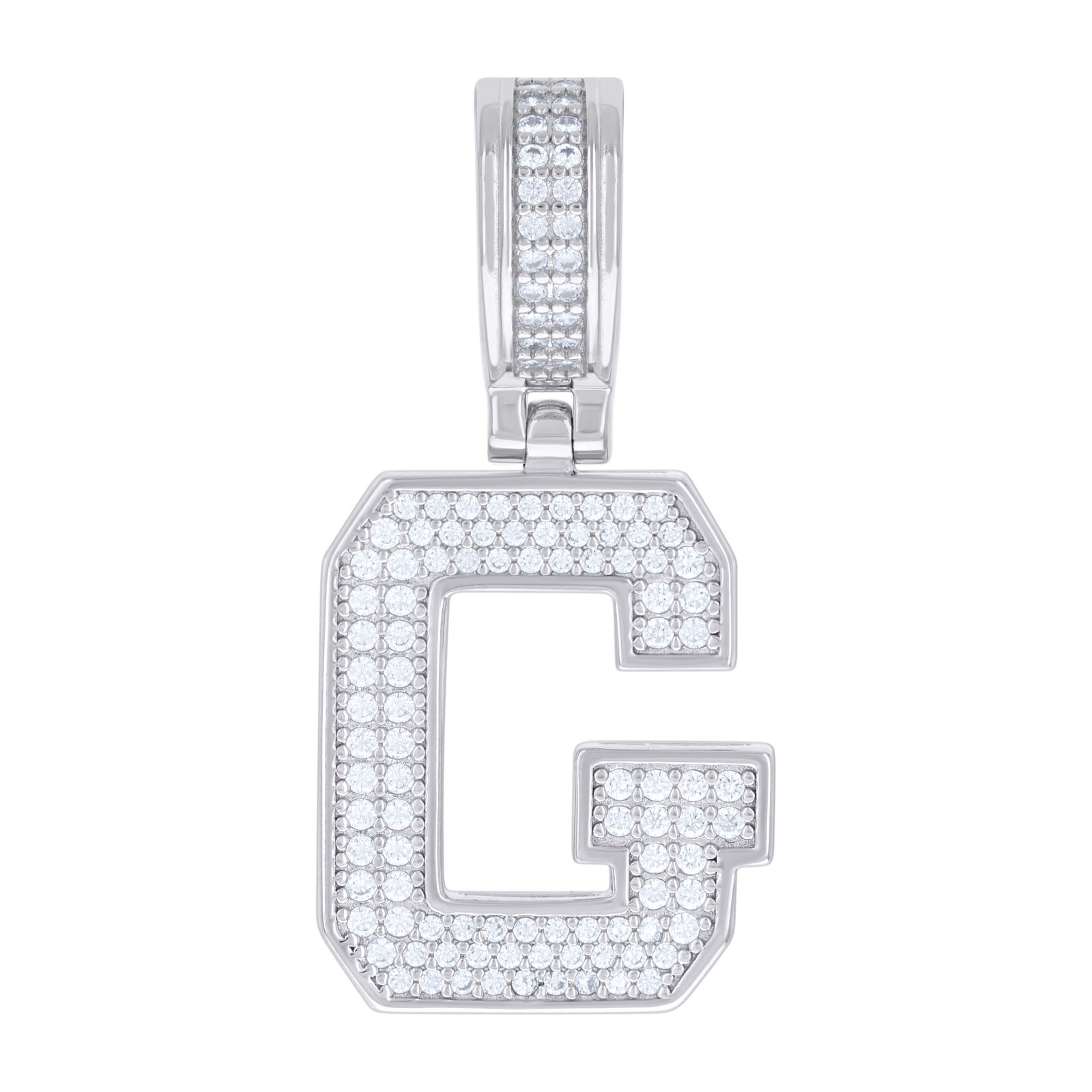 925 Sterling Silver Moissanite Block Letter Cluster G Initial Pendant 0.67 CT
