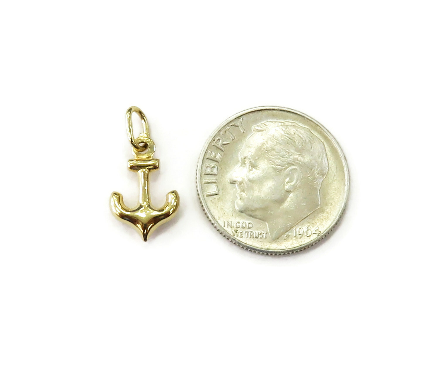 14K Yellow Gold Tiny Small Anchor Charm Necklace Pendant