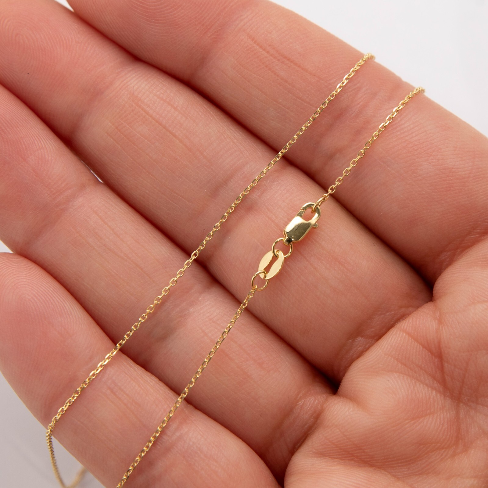 0.90mm 14K YELLOW GOLD Diamond Cut Cable Chain Necklace with Lobster Claw Clasp