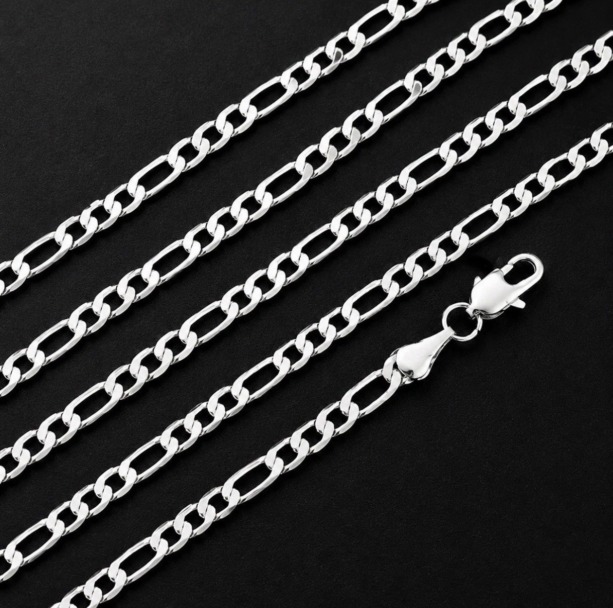 REAL marked 925 Silver Necklace Chain 26 Inch 4MM Figaro