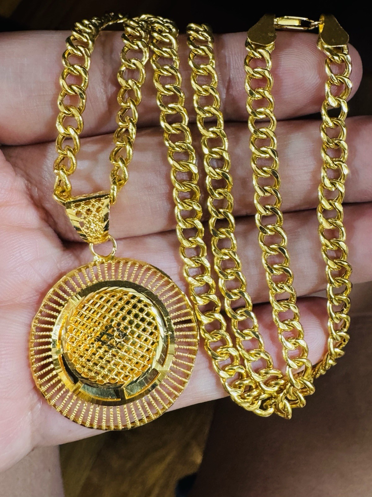 Saudi 22K Solid 916 Real Fine Gold Round Set Necklace 18”/18.5” Long 16.6g 6mm