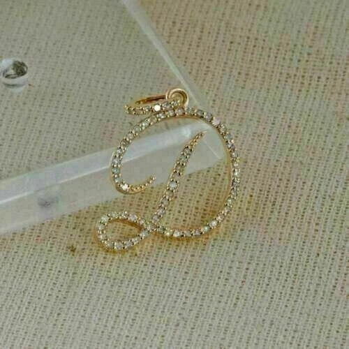 0.90Ct Round Lab Created Women’s Initial D Letter Pendant 14K Yellow Gold Plated