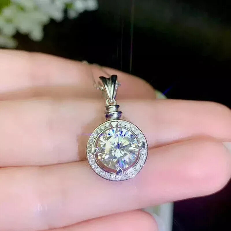 2.00 Ct Lab Created Diamond Halo Pendant 14K White Gold Finish Free Chain