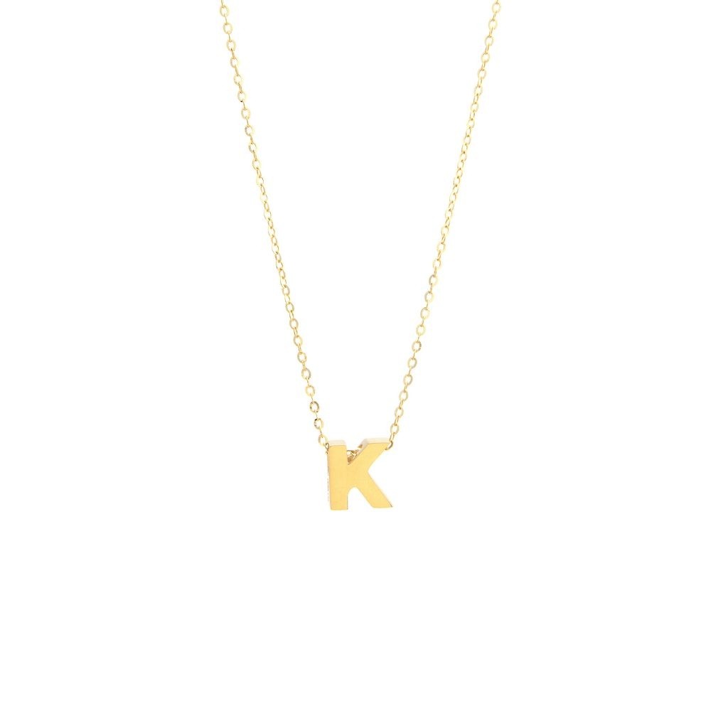 14k Gold Yellow Gold K Initial Letter Minimalist Necklace 16″-18″