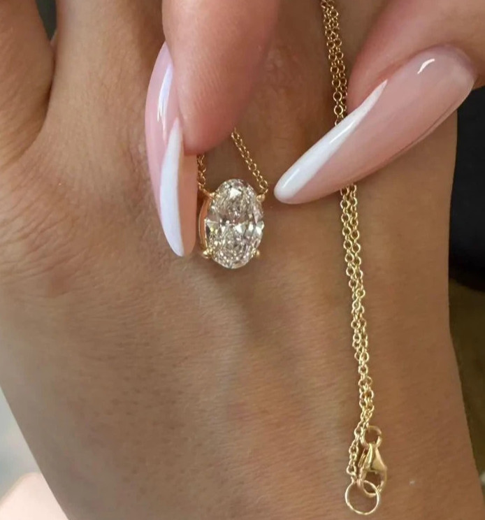 3.00Ct Oval-Cut EF/VS1 Lab Grown Diamond Prong Necklace& Pendant 14k Yellow Gold