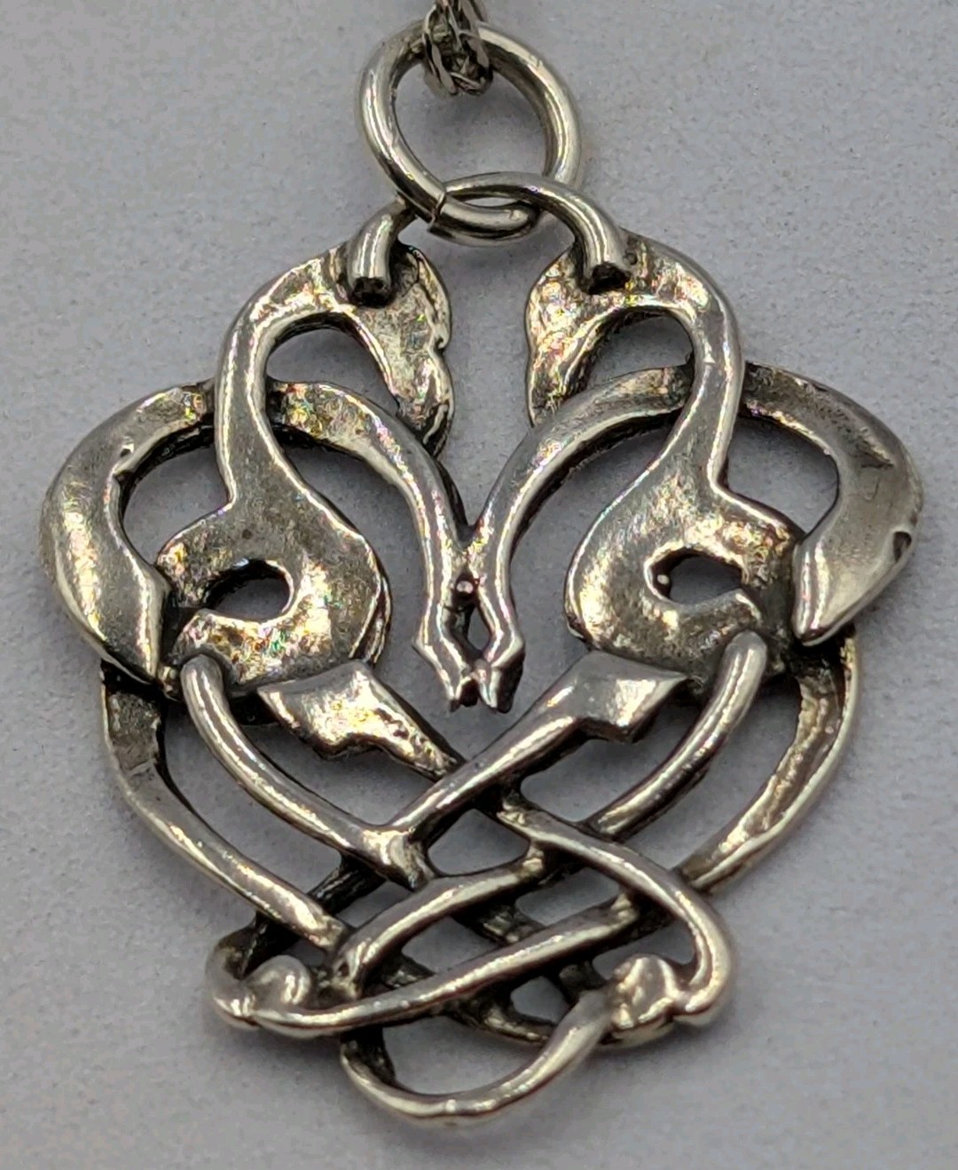 Artisan 925 Sterling Silver Celtic Love Birds Pendant 18.75″ Singapore Necklace