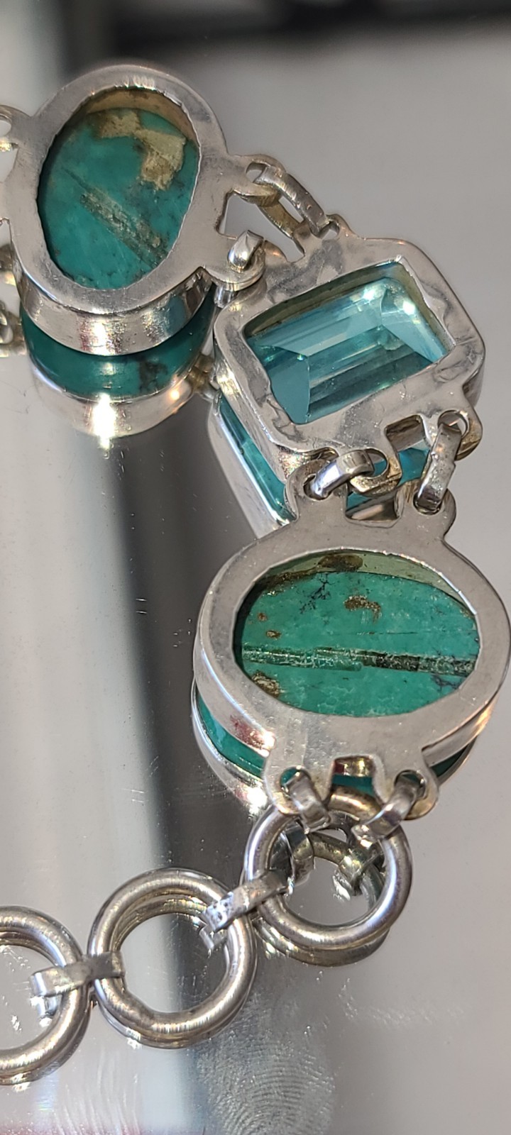 Stunning Sterling Silver Turquoise and Blue Topaz Adjustable Bracelet