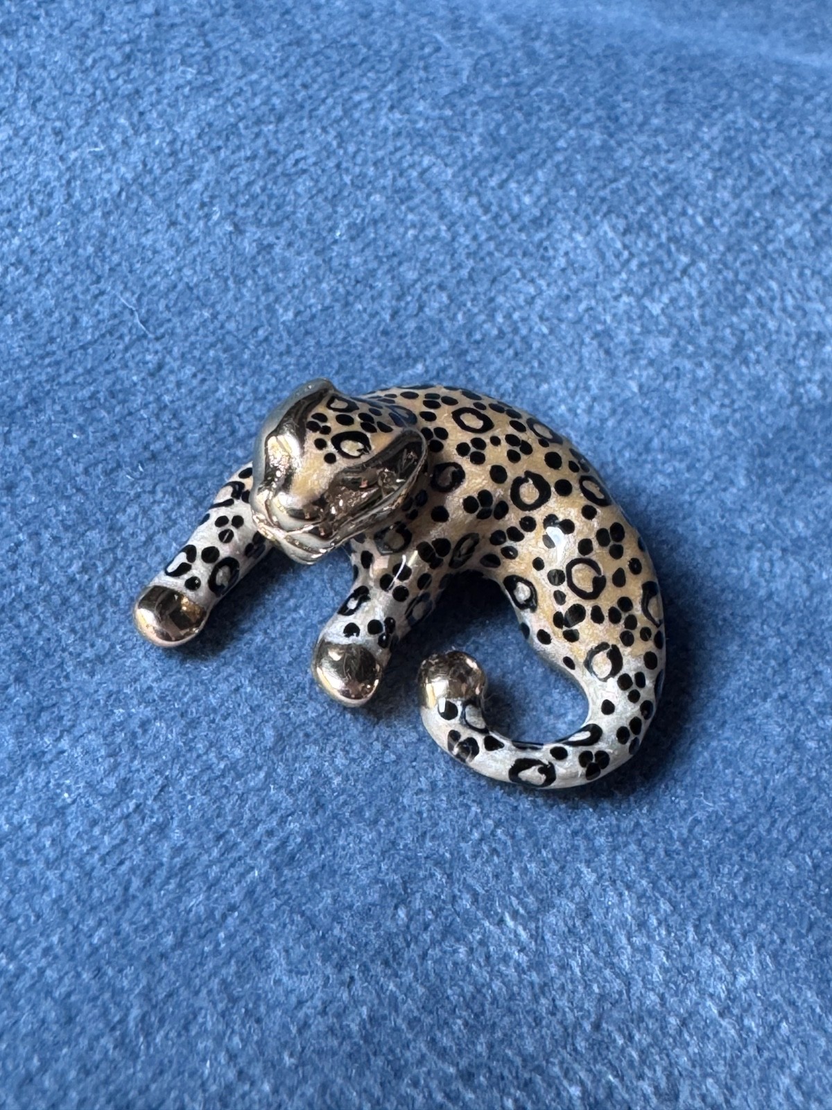VTG 14k Gold Leopard Cat Enamel Slide Pendant SLC Signed