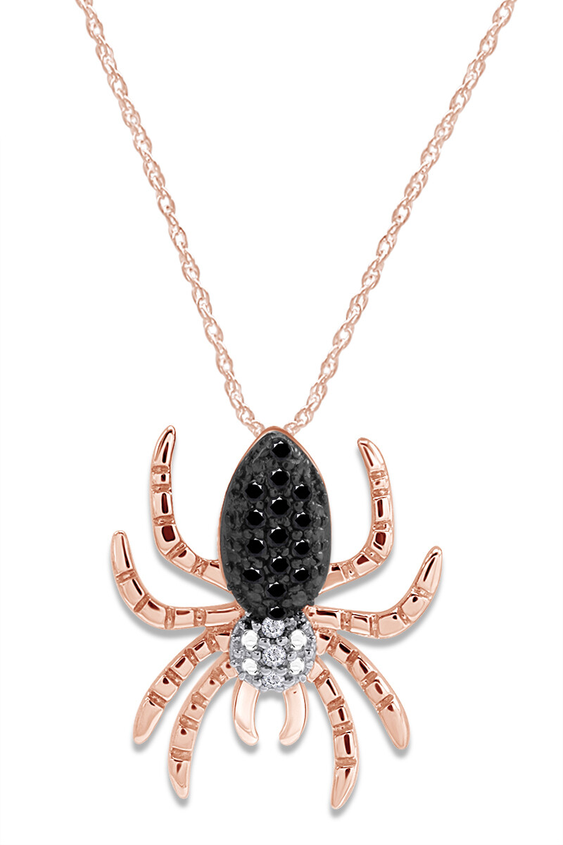 0.09 CT Natural Diamond Spider Pendant Necklace in 14K Rose Gold Plated Sterling