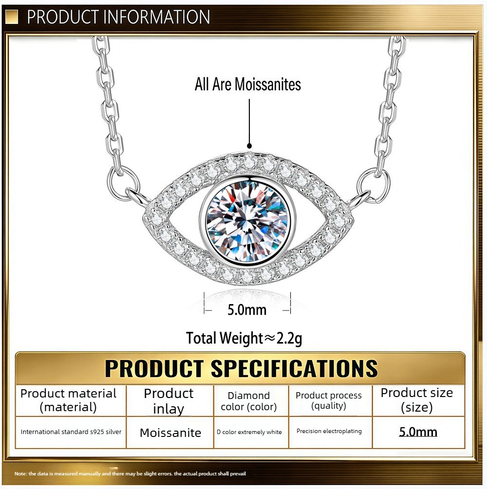 S925 Sterling Silver Evil Eye Moissanite Pendant Necklace