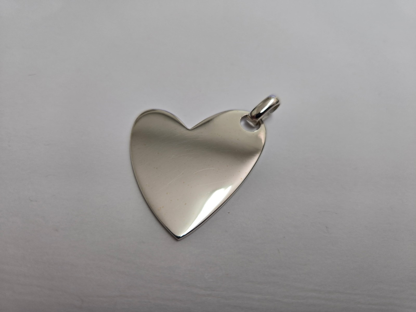 925 Sterling Silver Flat High Polished Heart Pendant 1 1/2 Inch (38mm) Tall