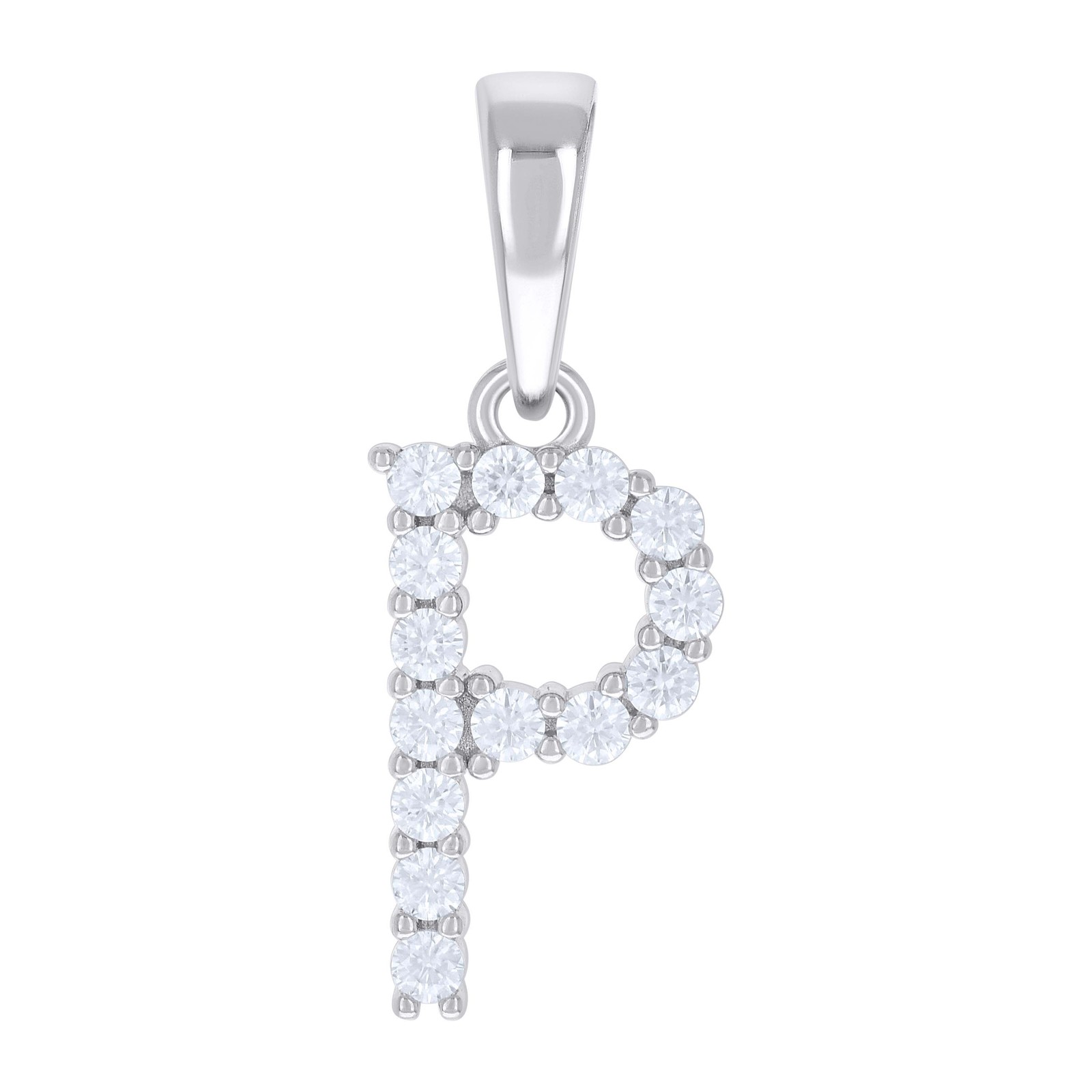 925 Sterling Silver Prong Set Moissanite Block Letter P Initial Pendant 0.44 CT