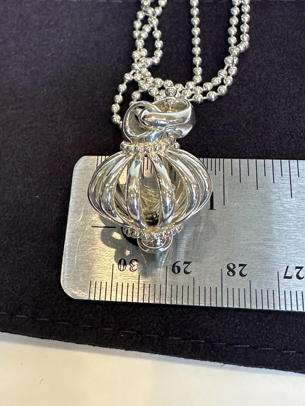 LAGOS 925 Sterling Silver Birdcage Pendant Ball 34″ Beaded Necklace w/ Gift Box
