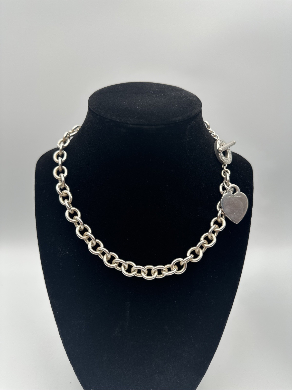 Authentic Tiffany & Co. Sterling Silver 925 Blank Heart Tag Toggle 16” Necklace