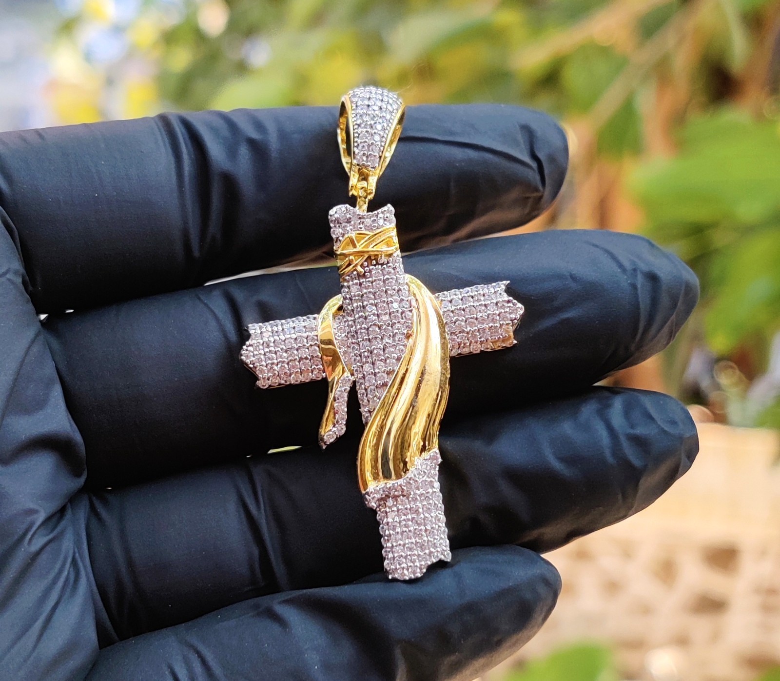 2Ct Round Cut Lab Created Diamond Jesus Cross Pendant 14K Yellow Gold Plated