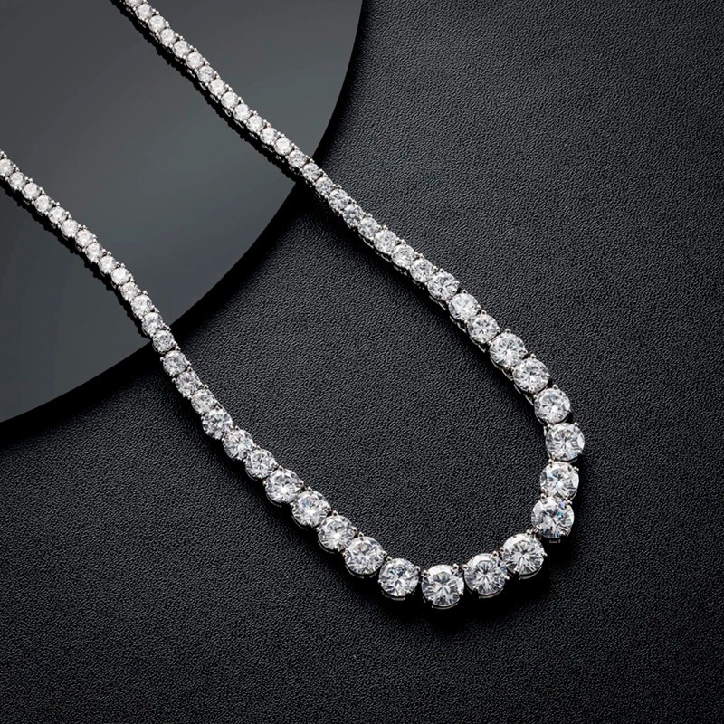 D Color Real Moissanite Tennis Necklace Women S925 Silver 18K White Gold Plated