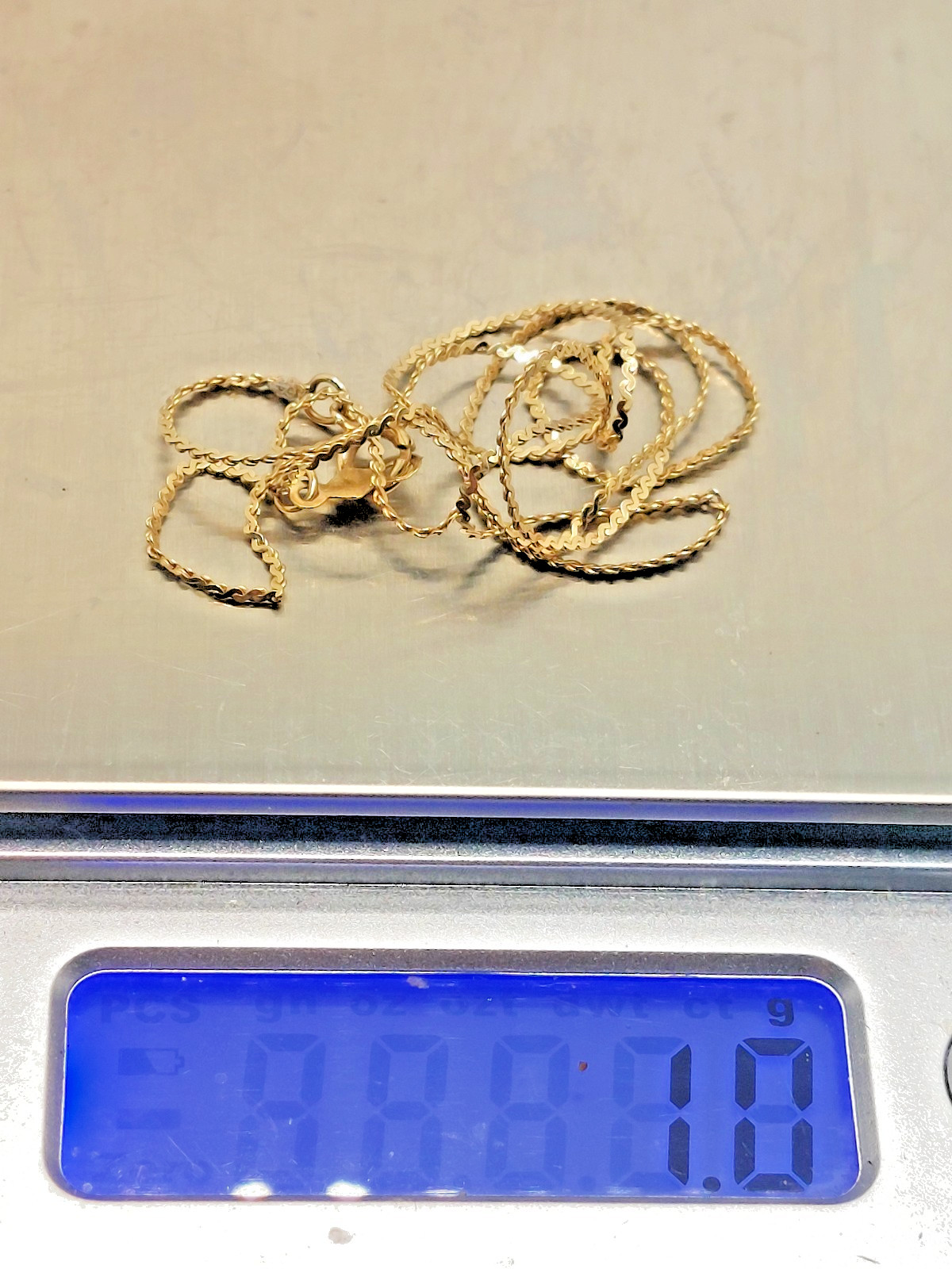 Vintage 14k Serpentine Chain Necklace Solid Yellow Gold 15″ 1mm 1g