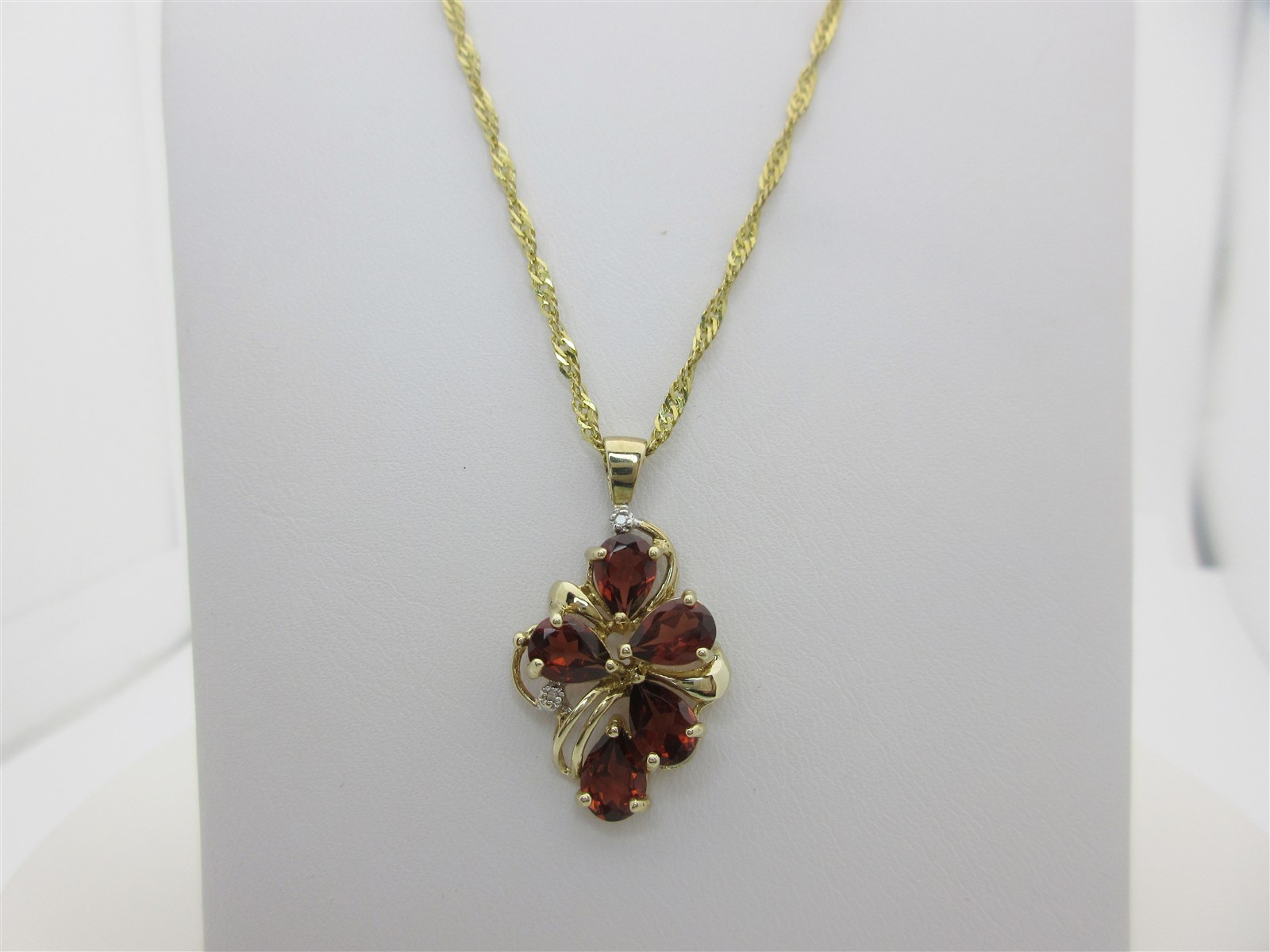 Garnet Diamond Necklace Red Garnets 10K Solid Gold January Birthstone 20″ N273