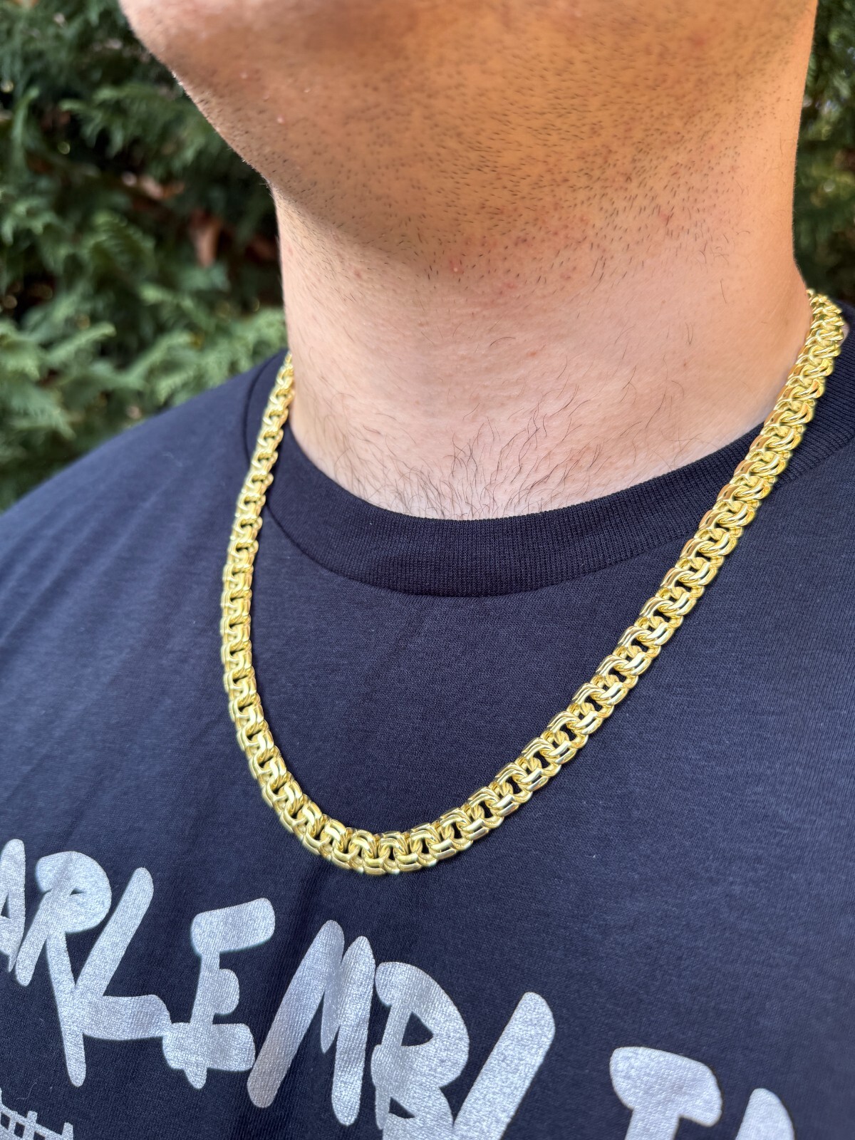 Handmade 9mm Bismark Garibaldi Chino Chain 14k Gold Over 925 Silver Necklace