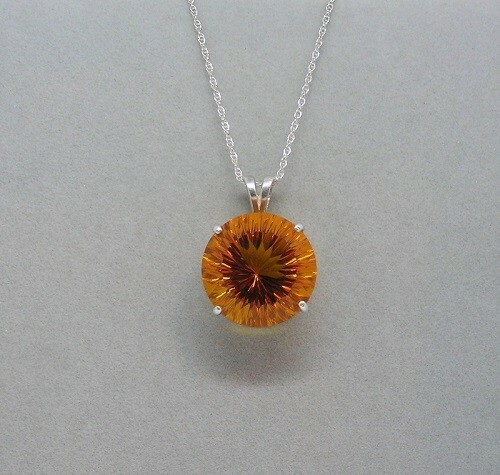Quantum Cut Madeira Citrine Necklace Set in S/S, 38 Carats W/ 24″ Chain, Brazil