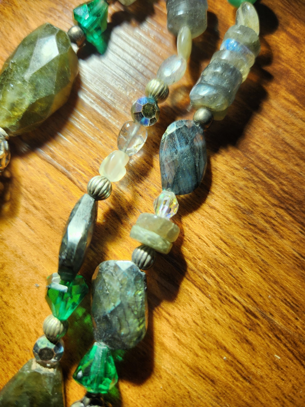 Hand Cut Rock Crystal Smoky Green Blue Quartz Necklace Sterling 925 Classy Beads