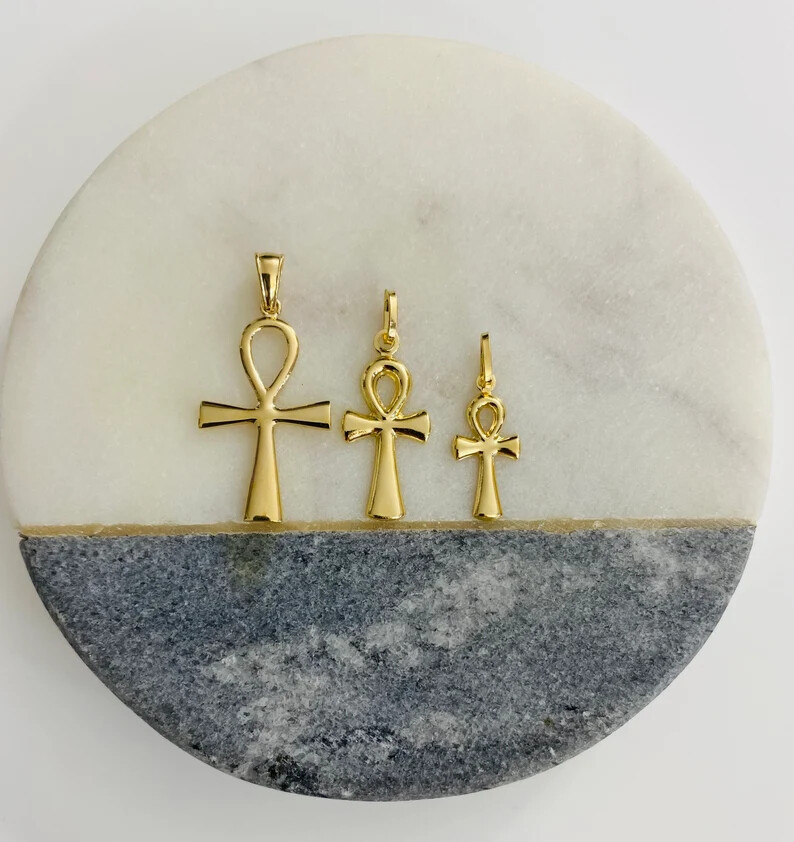 14K Solid Gold Egyptian Charm Ankh Cross Pendant / 14k Oro Cruz Egipcia- PT0922
