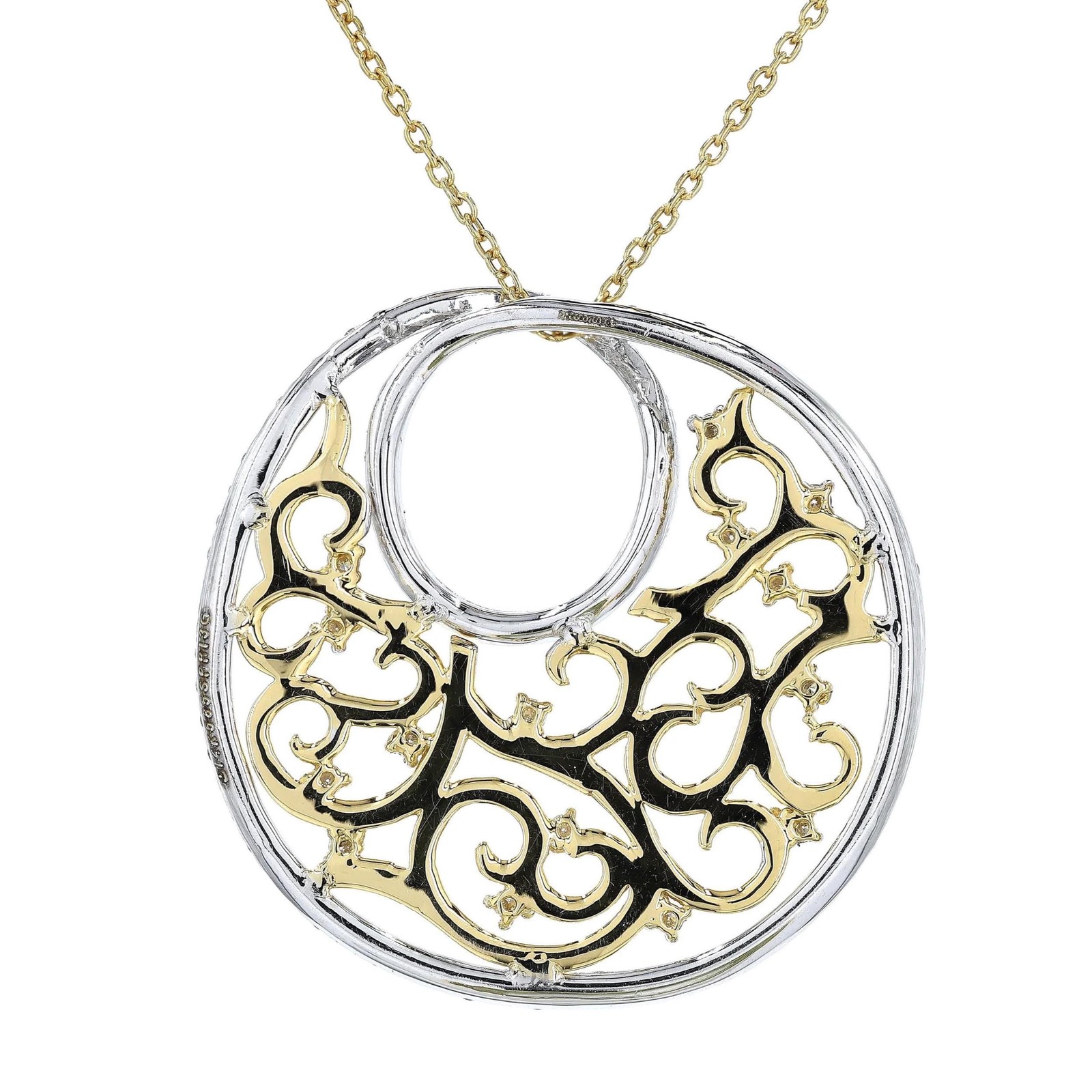 0.76 ct Natural Diamond Filigree Circle Pendant 14K Gold Solid Openwork Pendant