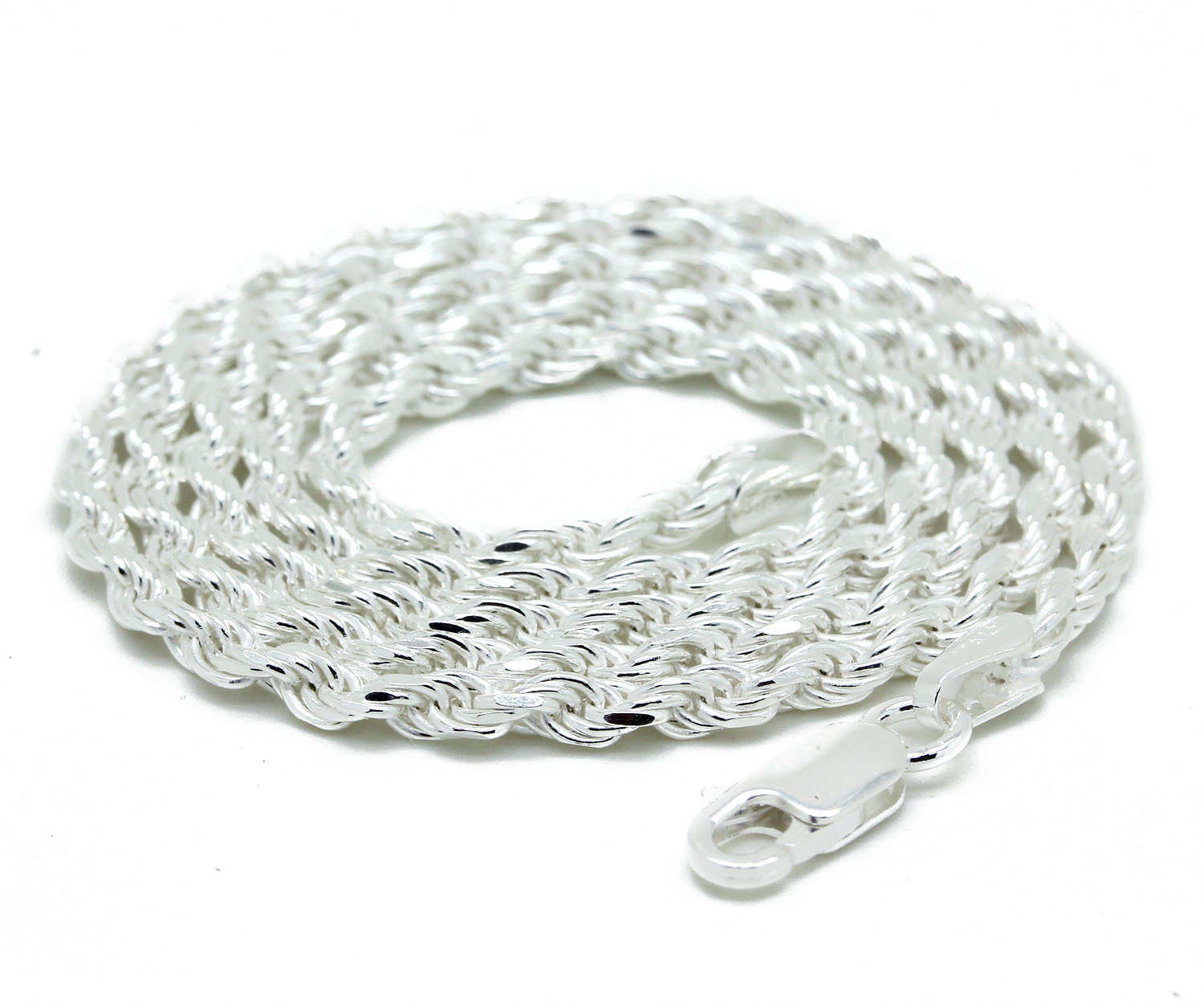 .925 Sterling Silver Rope Chain Italy Necklace Mens Link 16-30In 3mm