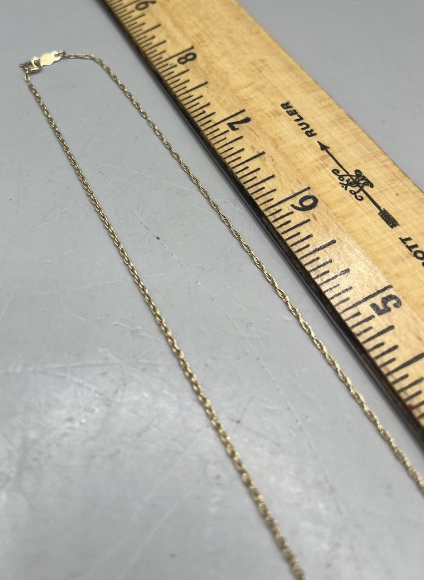 14K Solid Gold Flat Vintage Chain Necklace 18” 2 grams “Ellen” Nameplate Diamond