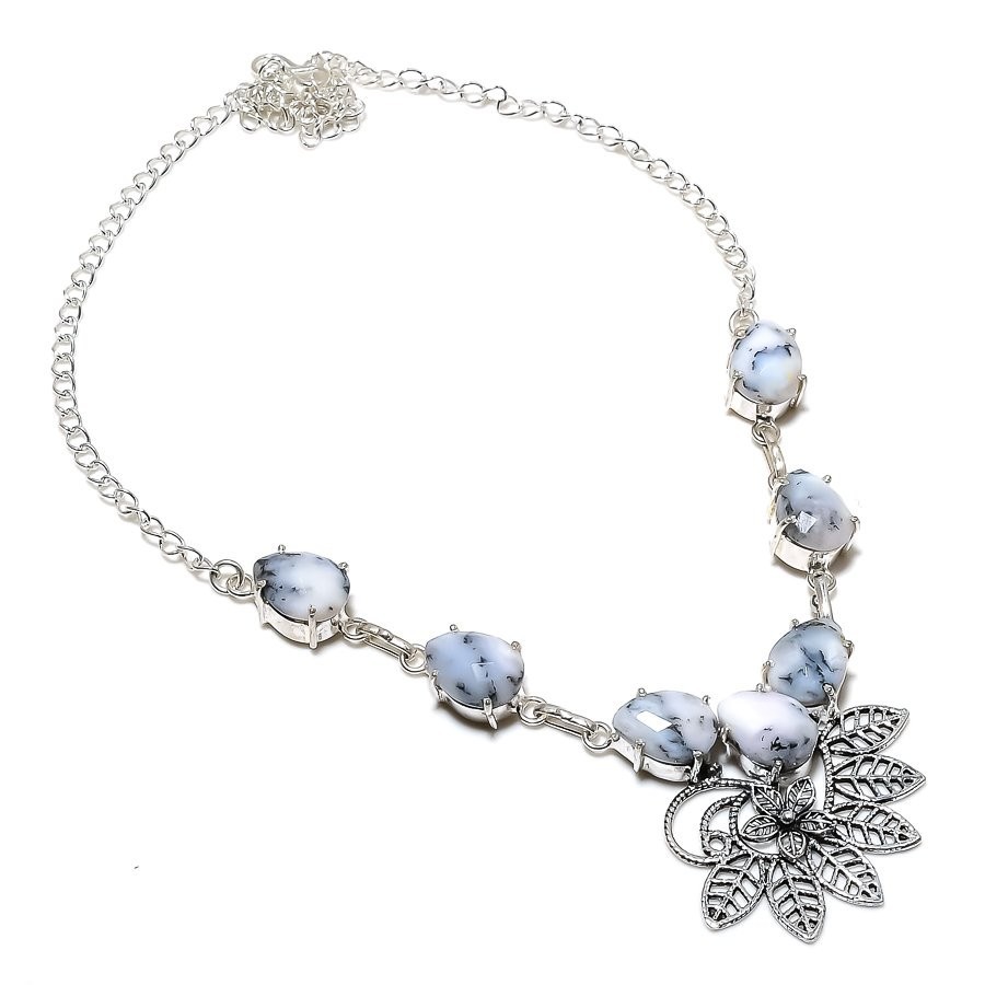 Dendrite Opal Gemstone Handmade 925 Sterling Silver Jewelry Necklace Size 18″