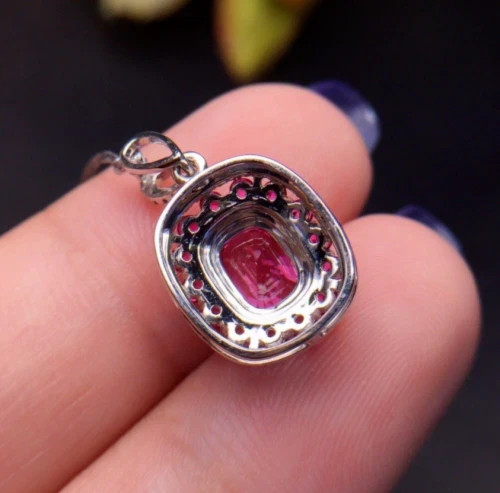 2.50Ct Cushion Ct Red Ruby Diamond Halo Pendant 14K White Gold Finish Free Chain