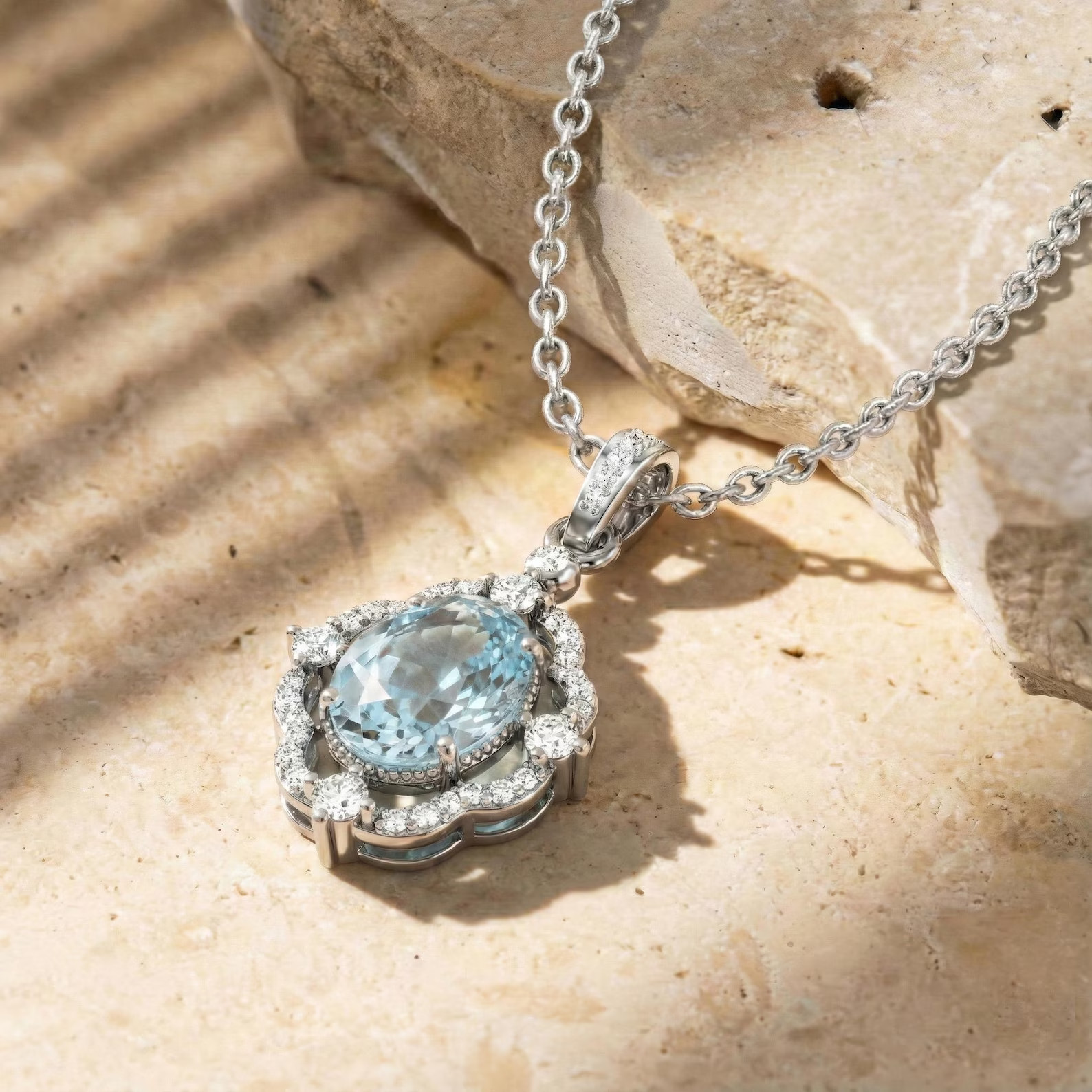 4.50 Ct Oval Cut Natural Aquamarine Diamond 14K White Gold Anniversary Pendant