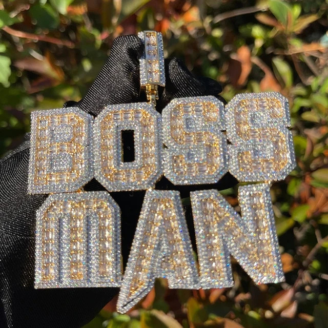SOLID 925 SILVER moissanite Hip Hop Baguette Custom Name Plates Pendant