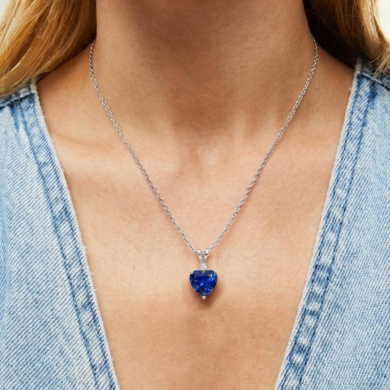 2.50 Ct Heart Cut Natural Sapphire Diamond Gorgeous Pendant 14K White Gold
