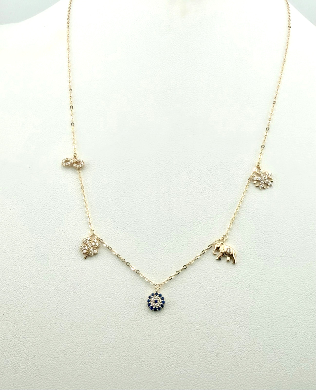 14 K Yellow Gold Fancy Light Charm Necklace and Bracelet