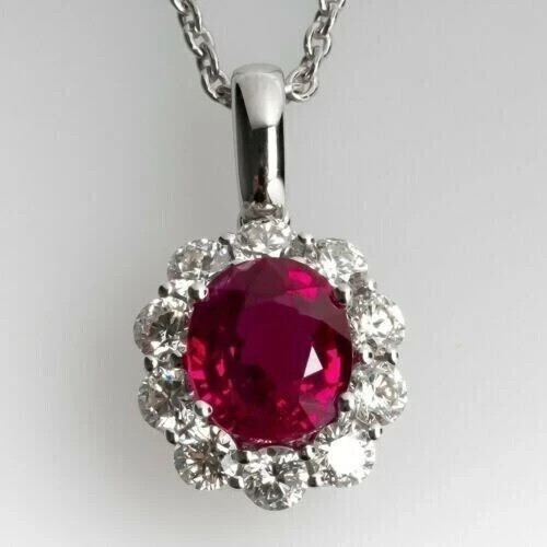 3CT Round Cut Lab Created Ruby Red Women Wedding Pendant 14k White Gold Plated