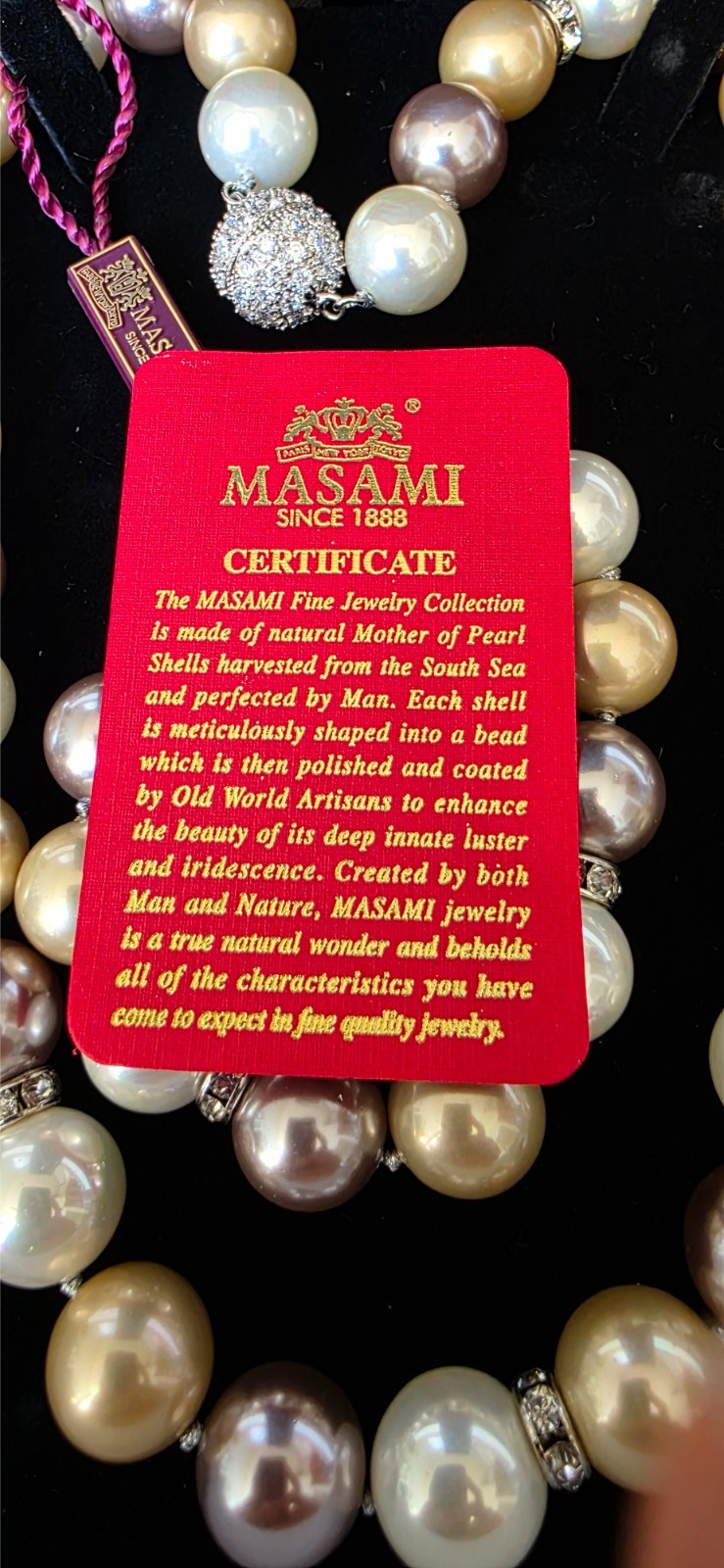 Masami Mother of Pearl Grey, Peach, White,(NECKLACE-BRACELET-EARRINGS) IN CASE
