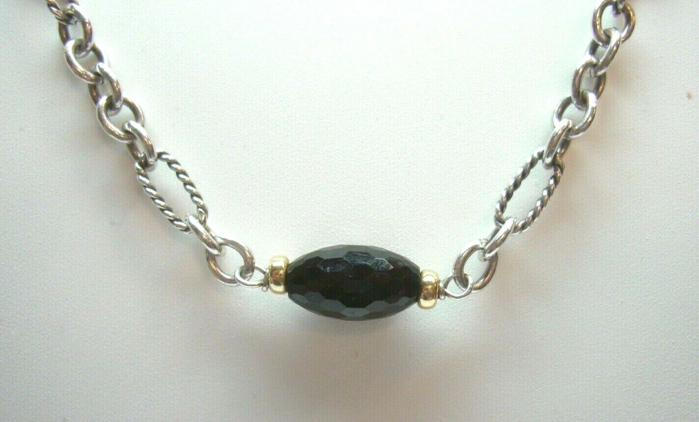 DAVID YURMAN FACETED ONYX STATION NECKLACE STERLING 925/18KYG 16.5″ TOGGLE CLASP
