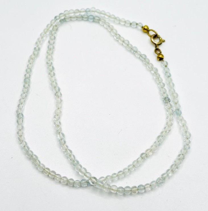 Vintage Natural Aquamarine Round Ball Bead Necklace 1/20 5K Gold Clasp