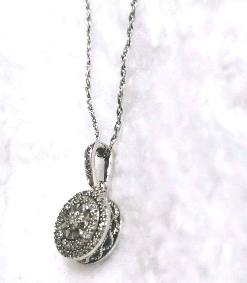 Genuine Diamond 1/10 CT. Blossom Pendant Necklace 925 Sterling Silver 18 Inch