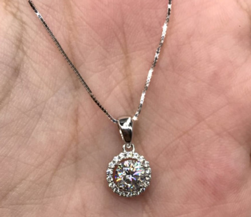 1.50 CT Round Cut Lab Created Diamond Halo Wedding 14K White Gold Finish Pendant