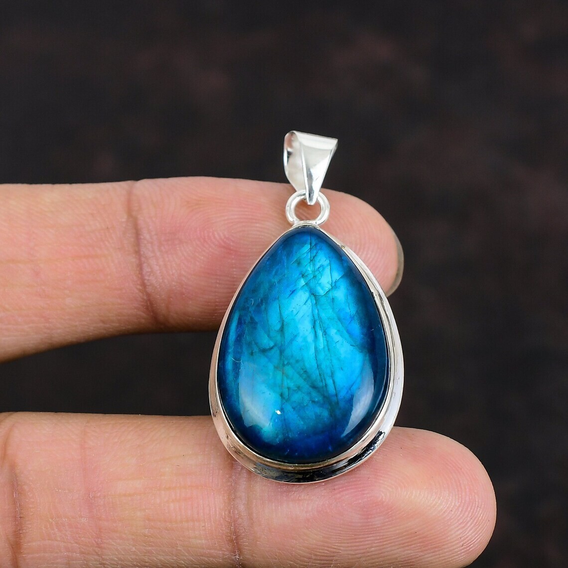 Labradorite Pendant 925 Sterling Silver Blue Flash Gemstone Jewelry Gift For Him