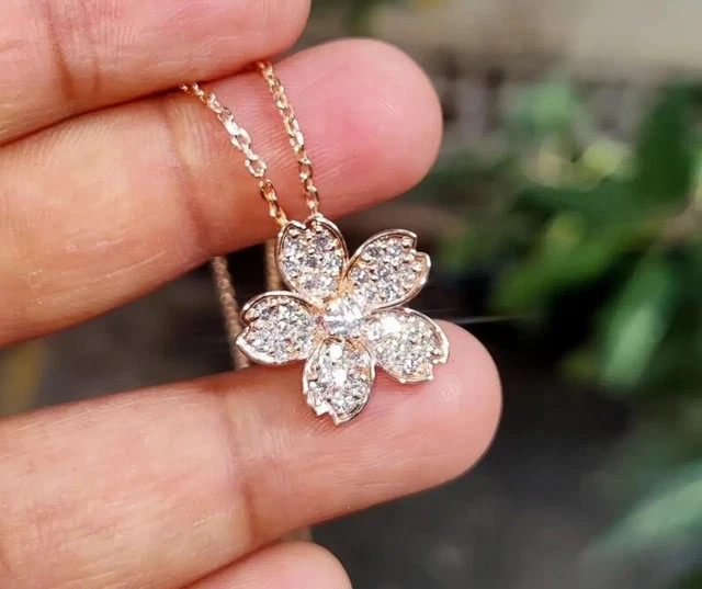 Flower Pendant 2Ct Round Cut Lab Grown Diamond 14K Yellow Gold Plated Silver